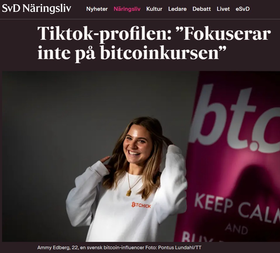 SvD Näringsliv: "The TikTok Profile: Not Focused on the Bitcoin Price"
